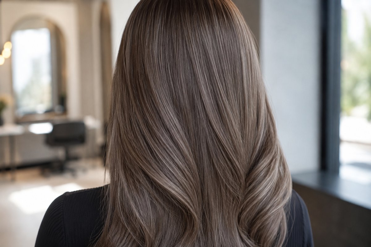 Sleek cool-toned ash brown and mushroom brown hair, a 2026 salon colour trend in Malaysia